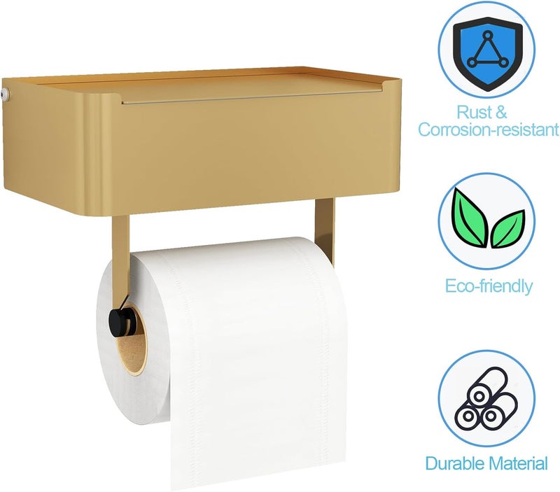 JUYSON Toilet Paper Holder with Shelf, Flushable Wipes Dispenser Fits for Bathroom Wipe Storage, Keep Your Wipes Hidden Out of Sight - SUS304 Stainless Steel Wall Mount Organizer (Color Gold) - Image 5